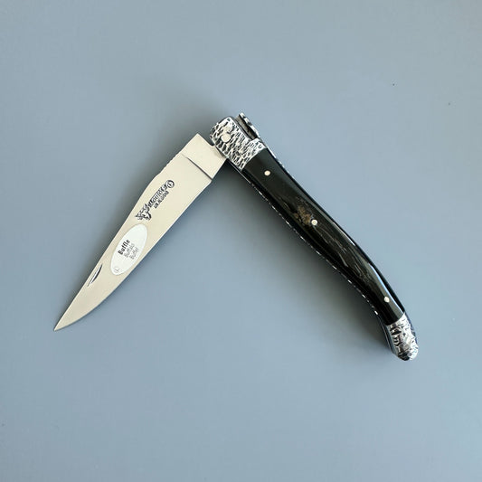 Laguiole en Aubrac Double Plated Knife Hammered Bolsters, Buffalo Crust 4.7"
