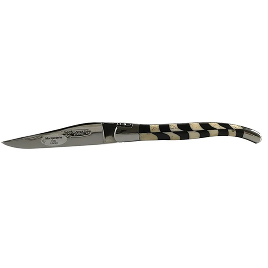 Laguiole en Aubrac Handcrafted Plates Multipurpose Knife, Ebony & Bone Checkerboard Handle, 4.75 inches - LaguioleEnAubracShop