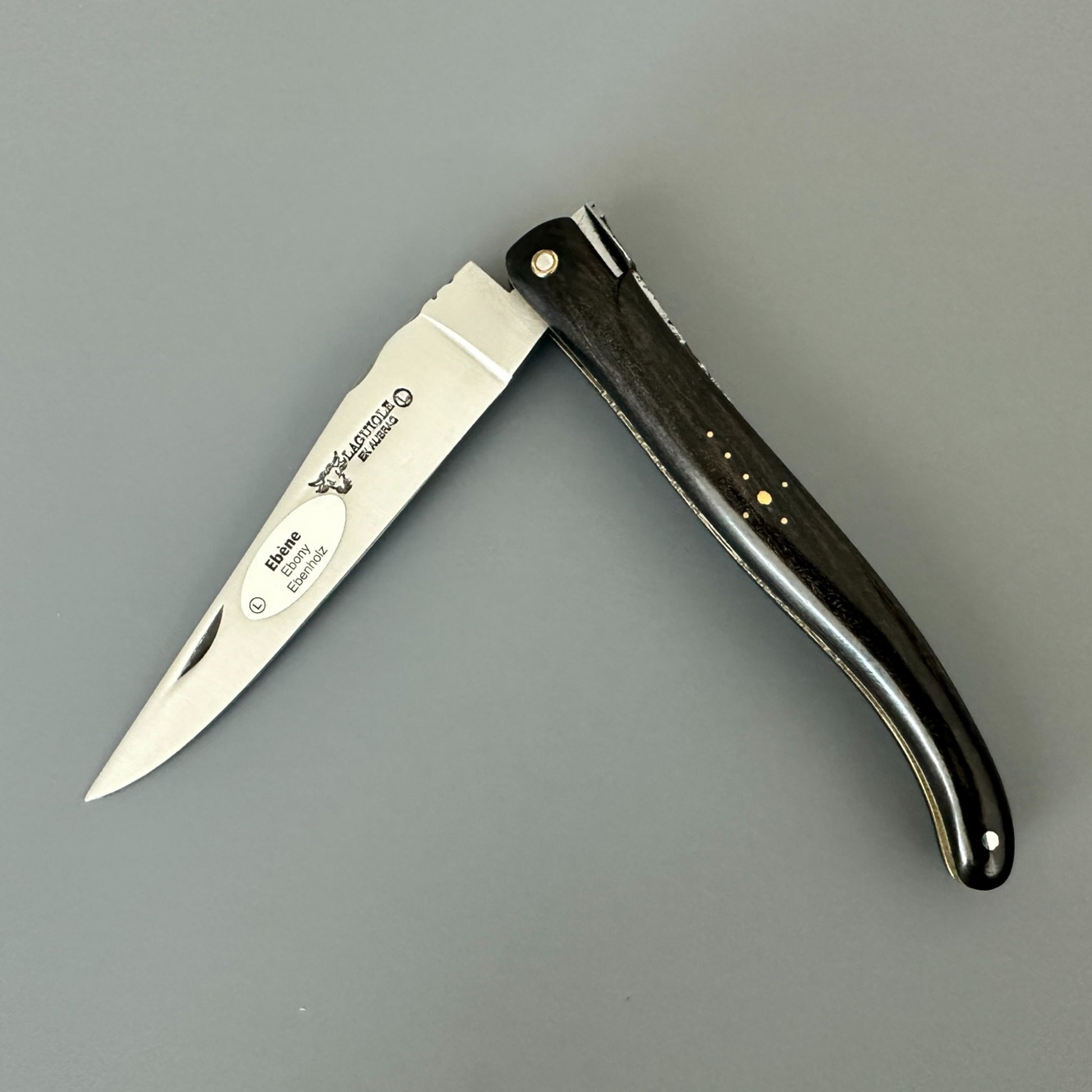 Laguiole en Aubrac Ebony & Brass  Angled Open View