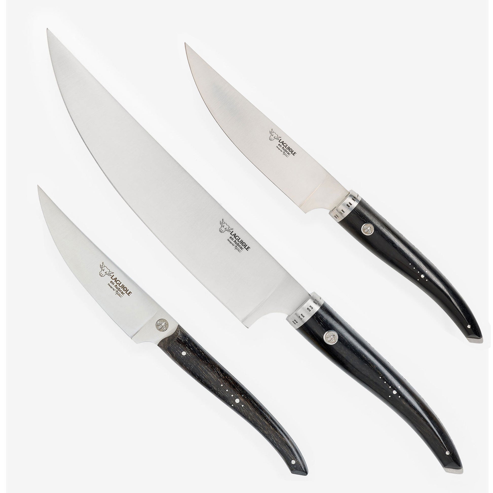 Laguiole en Aubrac Handcrafted Kitchen Knife Set, Ebony Wood Handle - LaguioleEnAubracShop
