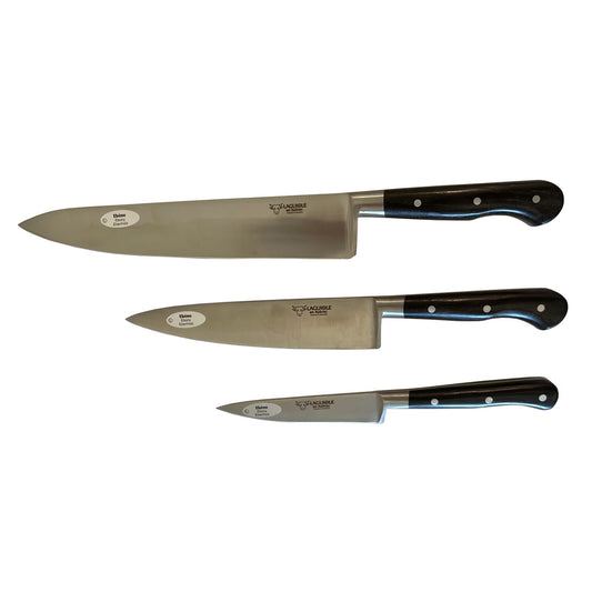 Laguiole en Aubrac Handcrafted Kitchen Knife Set, Ebony Wood Handle - LaguioleEnAubracShop