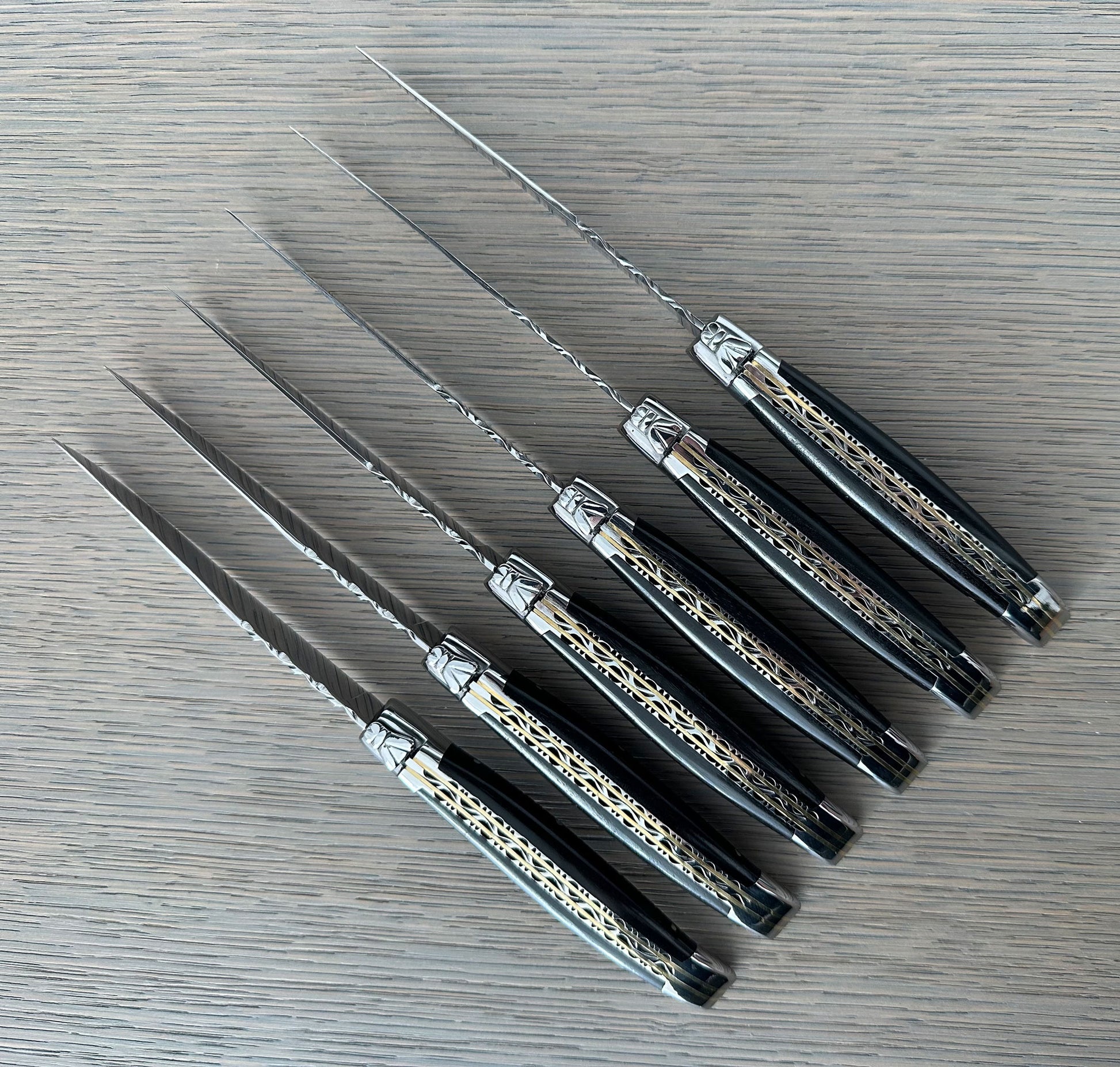 Laguiole en Aubrac Handcrafted Steak & Table Knife Set, Ebony Wood Handle - LaguioleEnAubracShop