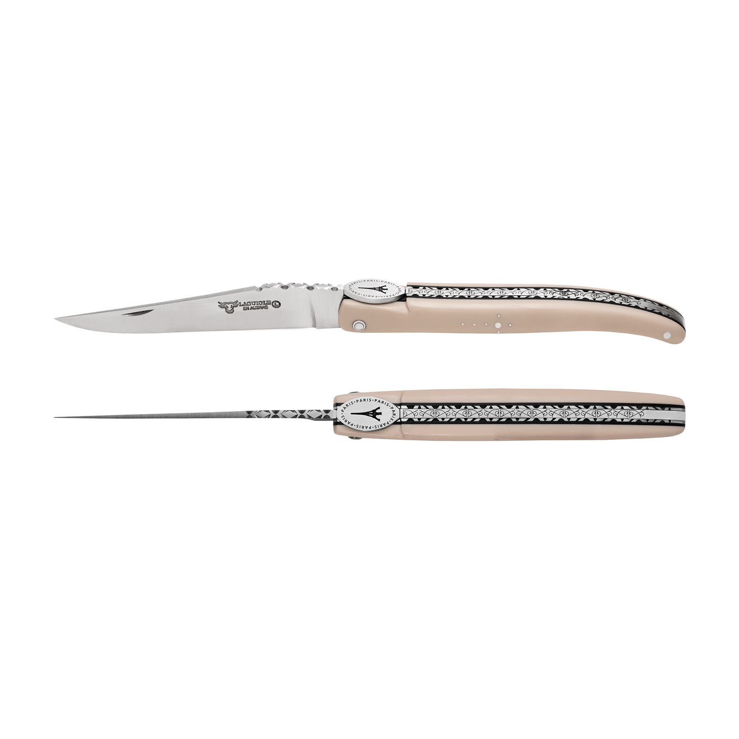 Laguiole en Aubrac Prestige Eiffel Folding Knife, 4.8", Elforyn Handle, Damascus Blade - LaguioleEnAubracShop