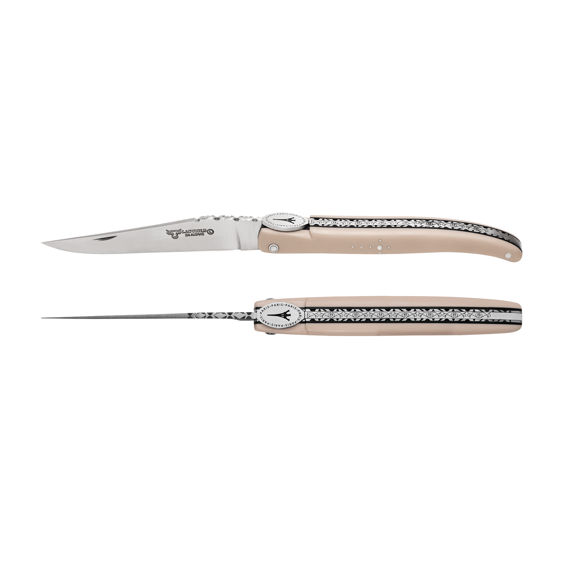Laguiole en Aubrac Prestige Eiffel Folding Knife, 4.8", Elforyn Handle, Damascus Blade - LaguioleEnAubracShop