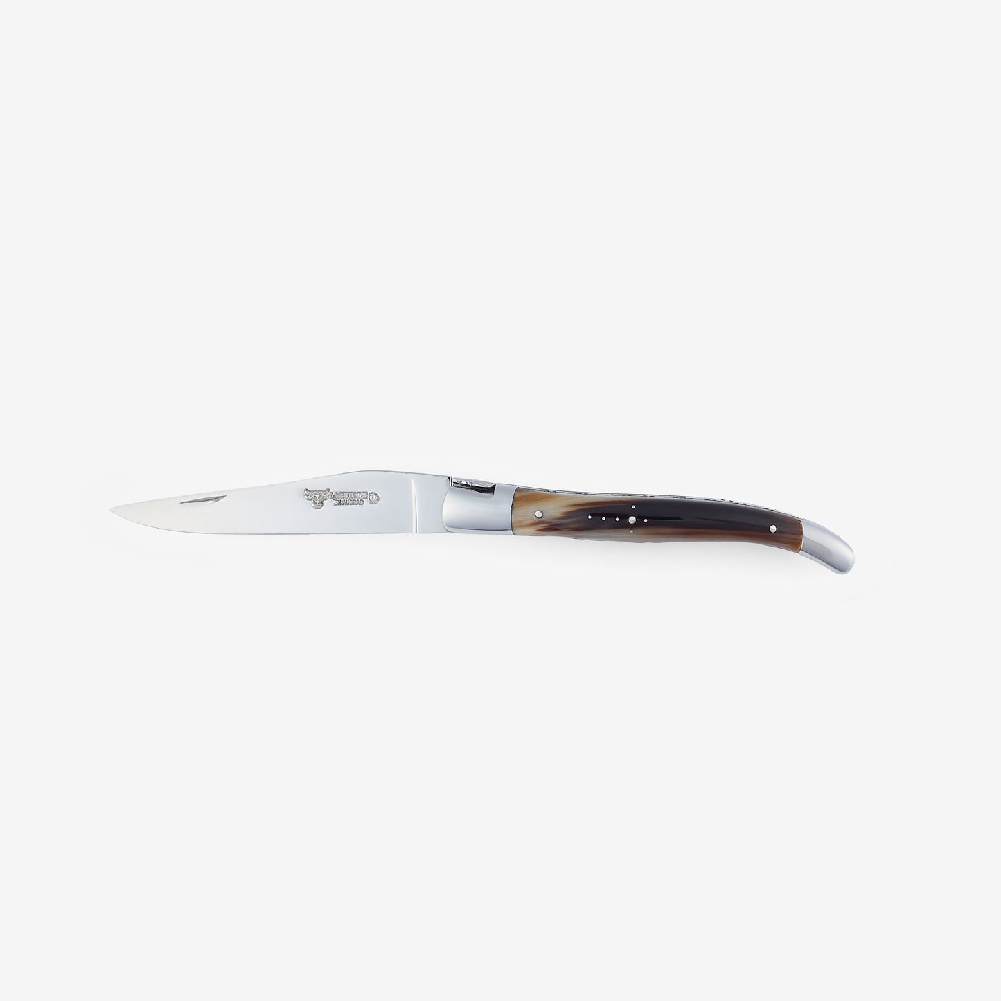 Laguiole en Aubrac Double Plated Folding Knife, Flamed Solid Horn Handle, 4.75" - LaguioleEnAubracShop