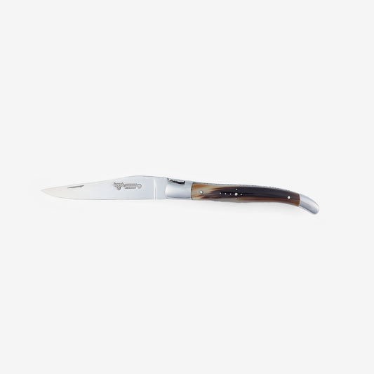 Laguiole en Aubrac Double Plated Folding Knife, Flamed Solid Horn Handle, 4.75" - LaguioleEnAubracShop