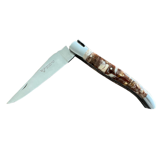 Laguiole en Aubrac Handcrafted Double Plates Multipurpose Knife, Gray Fusion Handle, 4.75 inches - LaguioleEnAubracShop