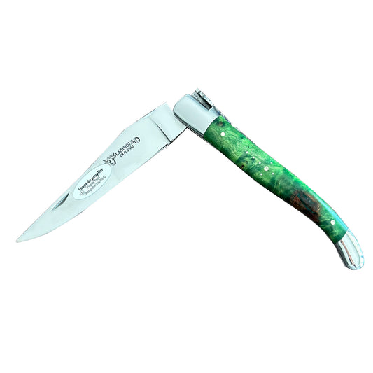 Laguiole en Aubrac Handcrafted Plated Multipurpose Knife, Green Poplar Wood Handle, 4.75-Inches - LaguioleEnAubracShop