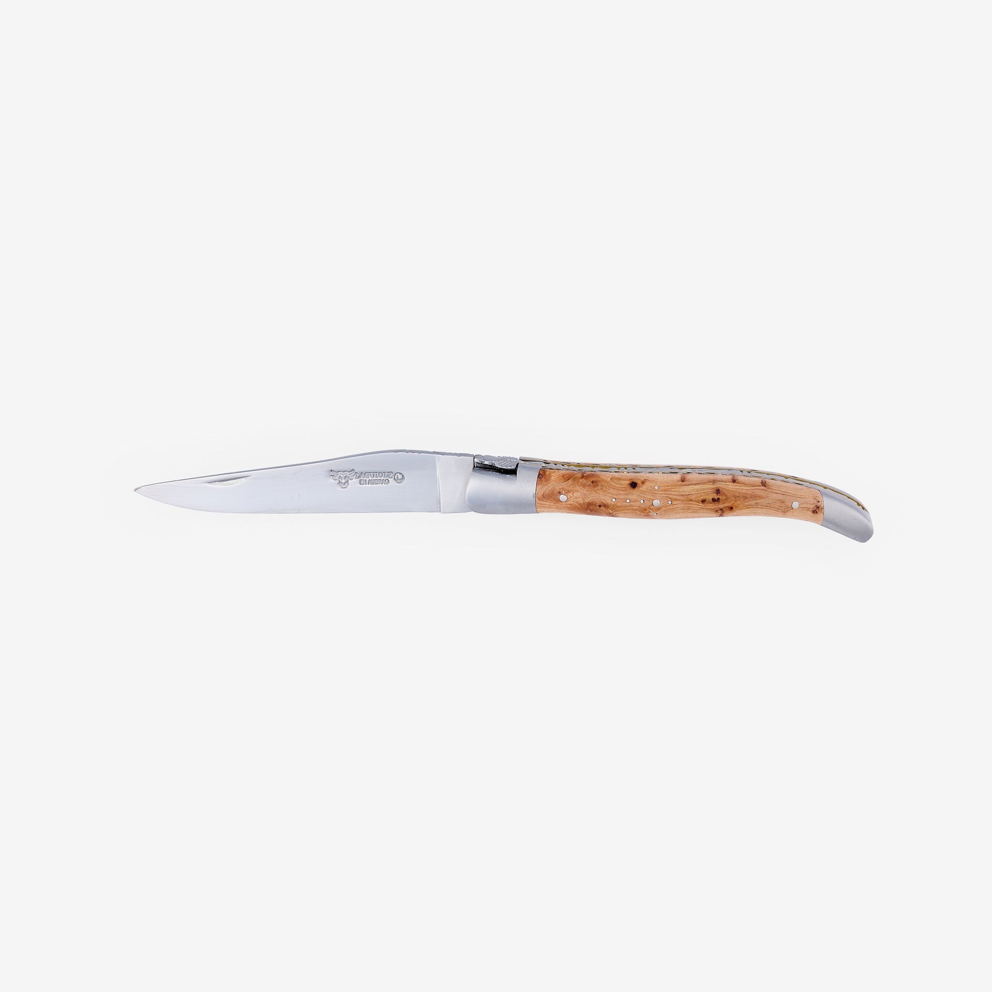Laguiole en Aubrac Handcrafted Double Brass & Stainless Plates Multipurpose Knife, Juniper Handle, 4.75 inches - LaguioleEnAubracShop
