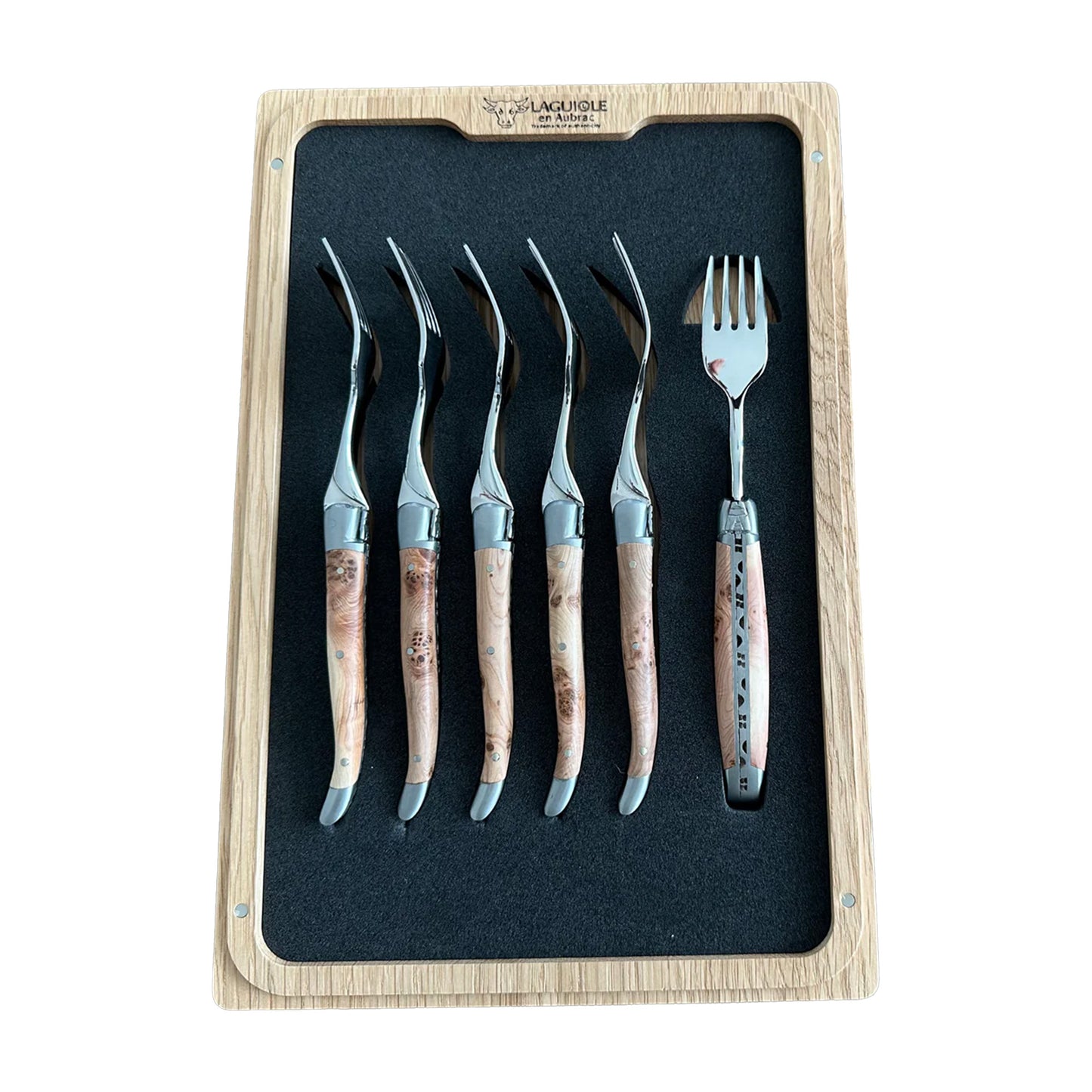 Laguiole en Aubrac Handcrafted Dessert Fork Set, Juniper Wood Handle - LaguioleEnAubracShop
