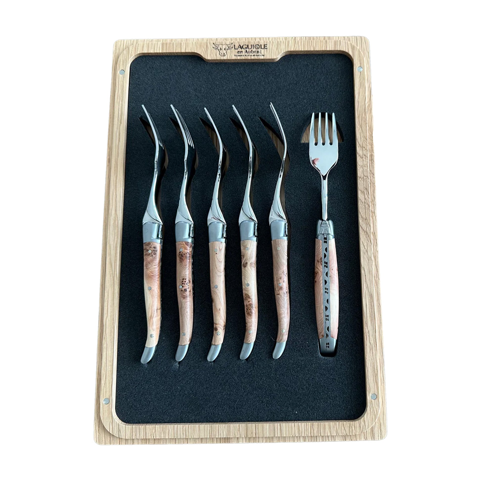 Laguiole en Aubrac Handcrafted Dessert Fork Set, Juniper Wood Handle - LaguioleEnAubracShop