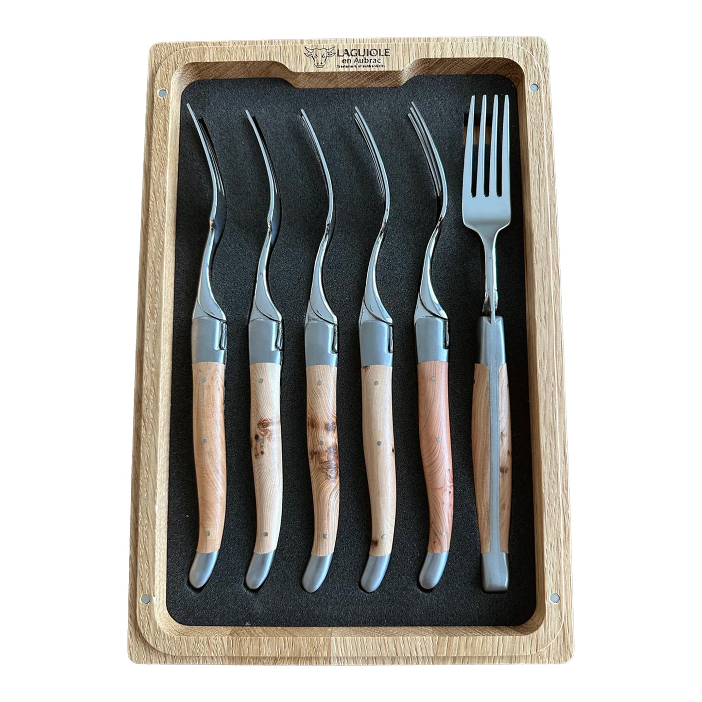 Laguiole en Aubrac Handcrafted Dinner Fork Set, Juniper Wood Handle - LaguioleEnAubracShop