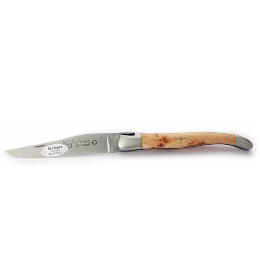 Laguiole en Aubrac Handcrafted Plated Multipurpose Knife, Juniper Wood Handle, 4.3- inches - LaguioleEnAubracShop