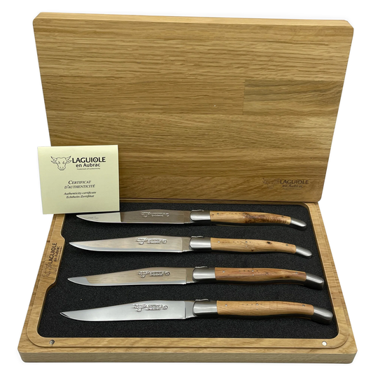 Laguiole en Aubrac Handcrafted Steak & Table Knife Set, Juniper Wood Handle - LaguioleEnAubracShop
