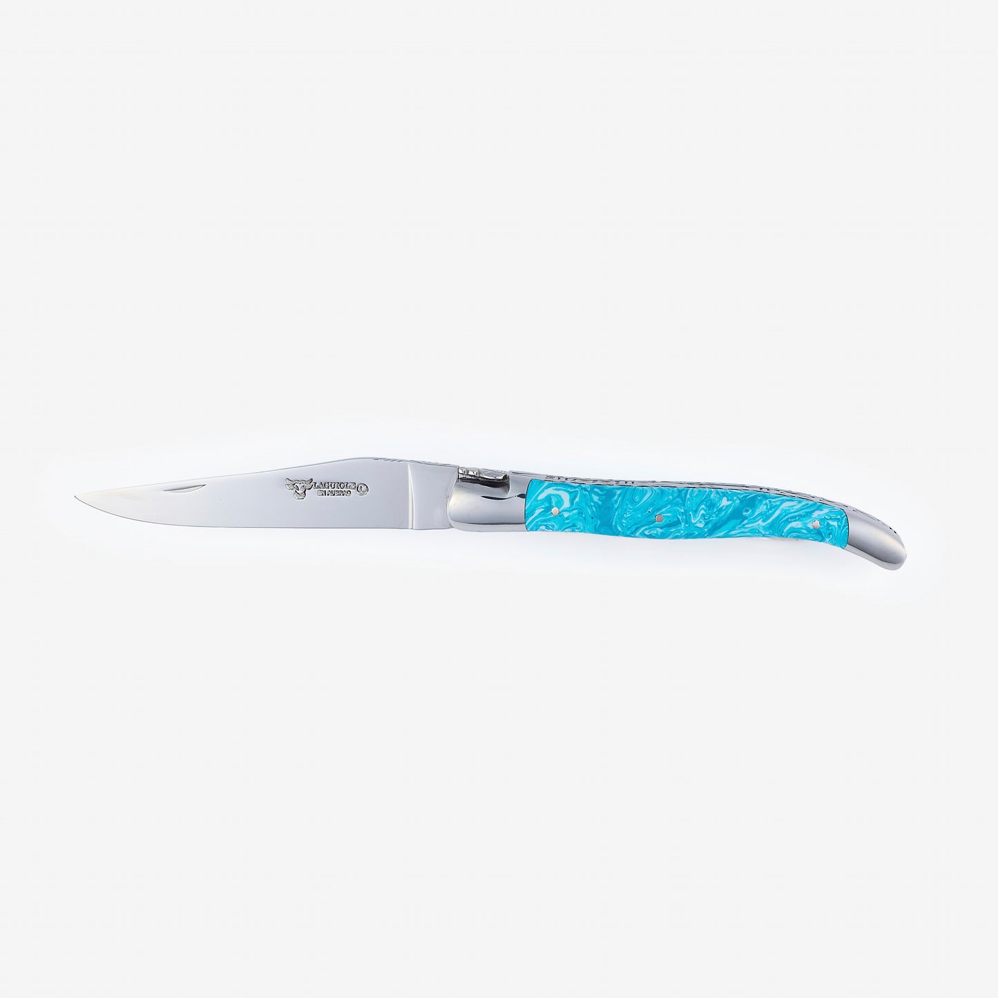Laguiole en Aubrac Handcrafted Luxury Double Plates Multipurpose Knife with Larimar Handle, 4.75-inches - LaguioleEnAubracShop