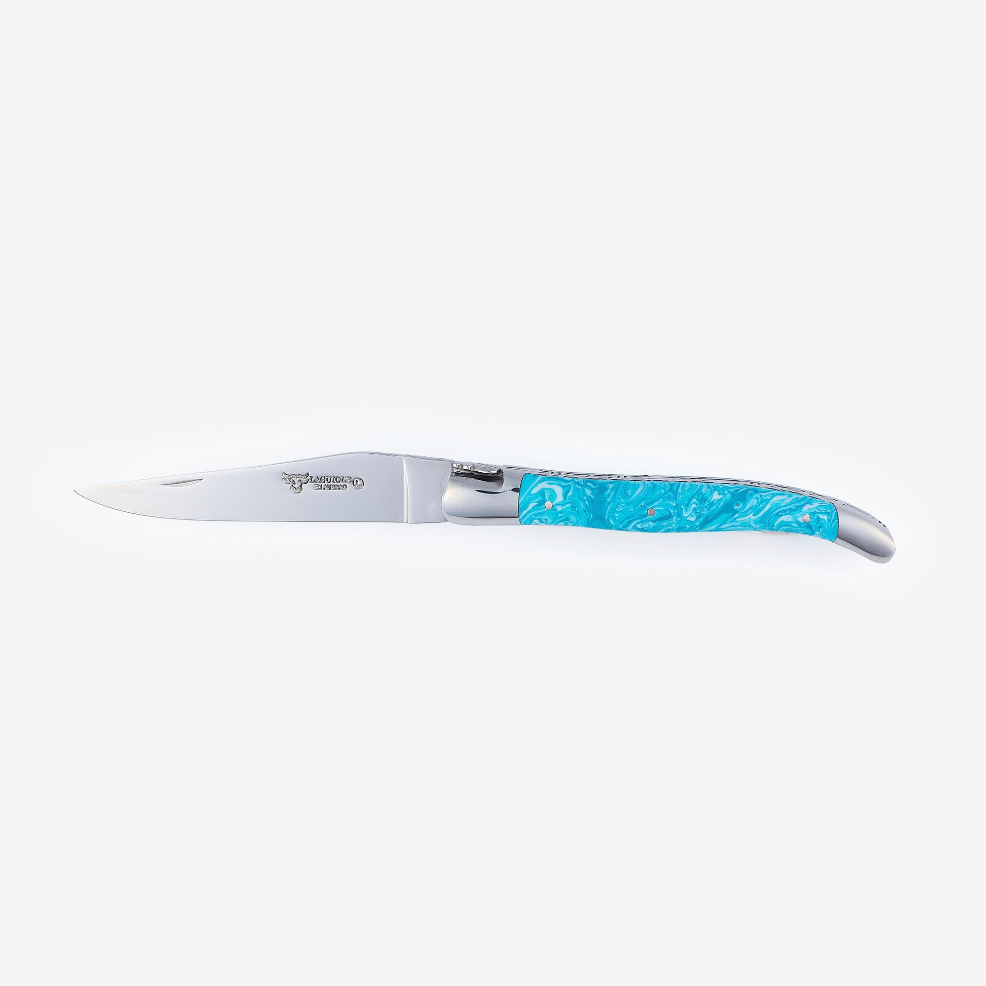 Laguiole en Aubrac Handcrafted Luxury Double Plates Multipurpose Knife with Larimar Handle, 4.75-inches - LaguioleEnAubracShop