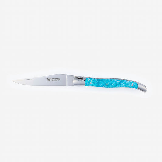 Laguiole en Aubrac Handcrafted Luxury Double Plates Multipurpose Knife with Larimar Handle, 4.75-inches - LaguioleEnAubracShop