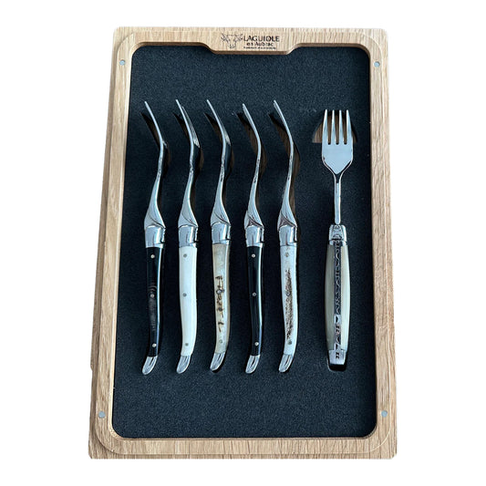 Laguiole en Aubrac Handcrafted Dessert Fork Set, Mixed Horns Handle - LaguioleEnAubracShop