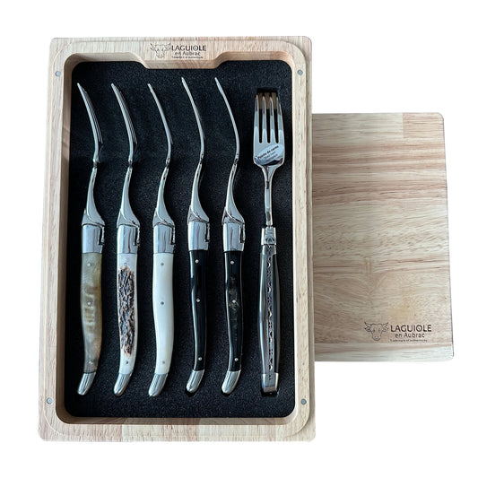 Laguiole en Aubrac Handcrafted Dinner Fork Set, Mixed Horns Handle - LaguioleEnAubracShop
