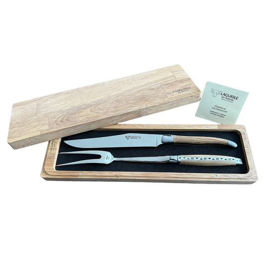 Laguiole en Aubrac Handcrafted Carving Set, Oak Wood Handle - LaguioleEnAubracShop