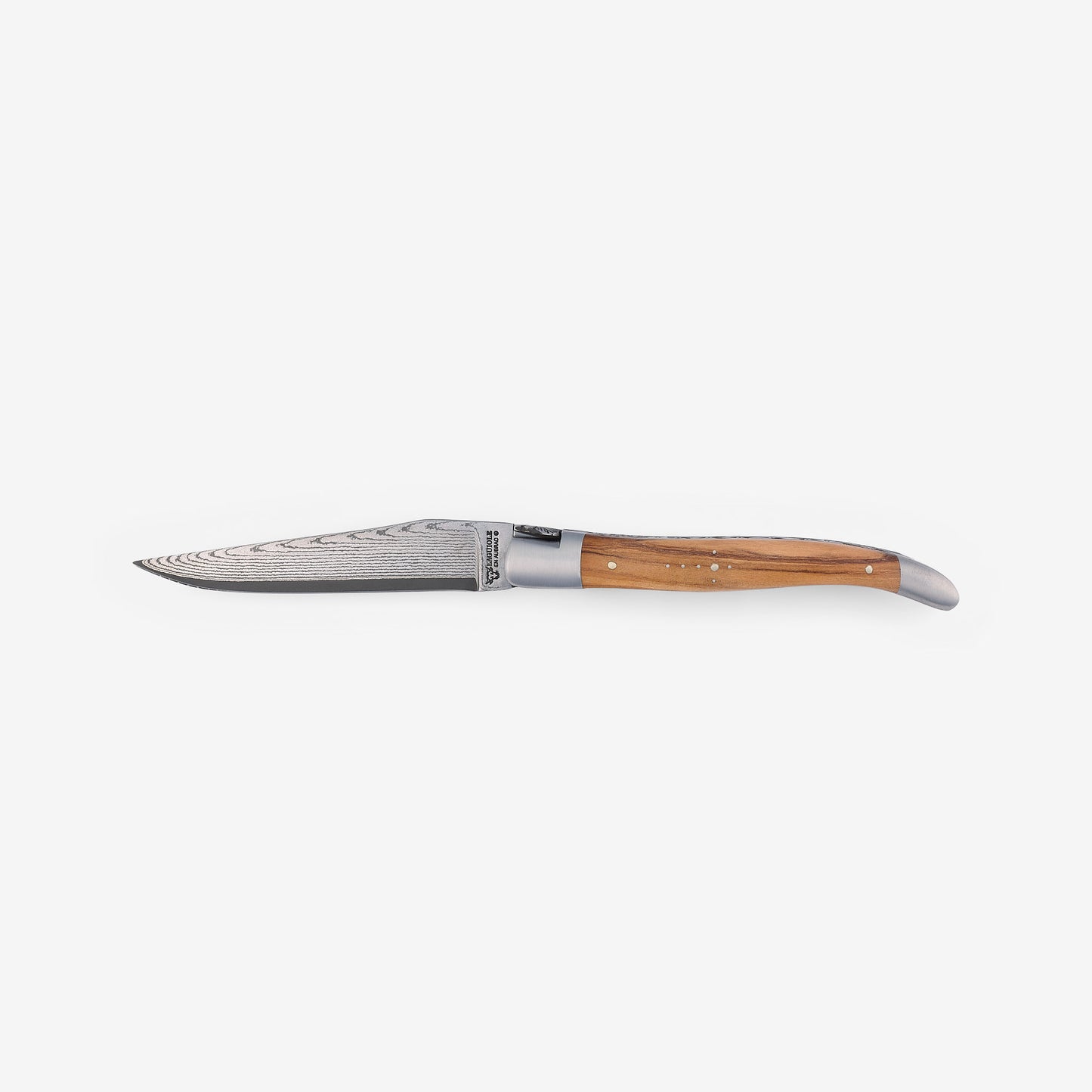 Laguiole en Aubrac Damascus Double Plated Folding Knife Olive Wood Handle, 4.75" - LaguioleEnAubracShop