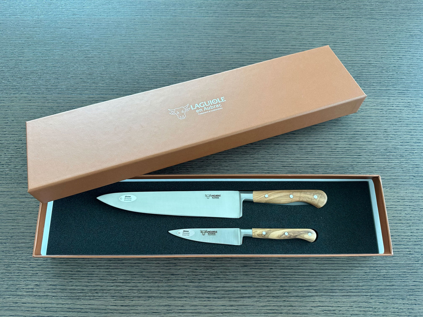 Laguiole en Aubrac Handcrafted Kitchen Knife Set, Olive Wood Handle - LaguioleEnAubracShop