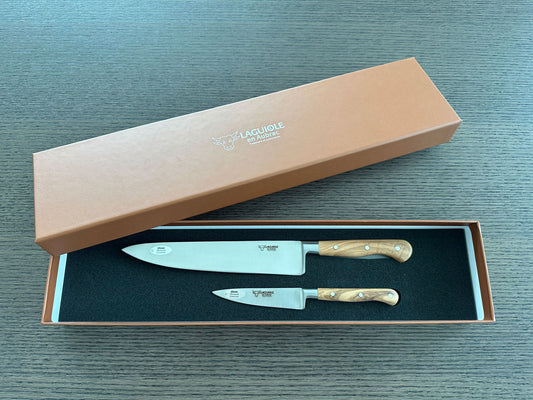 Laguiole en Aubrac Handcrafted Kitchen Knife Set, Olive Wood Handle - LaguioleEnAubracShop