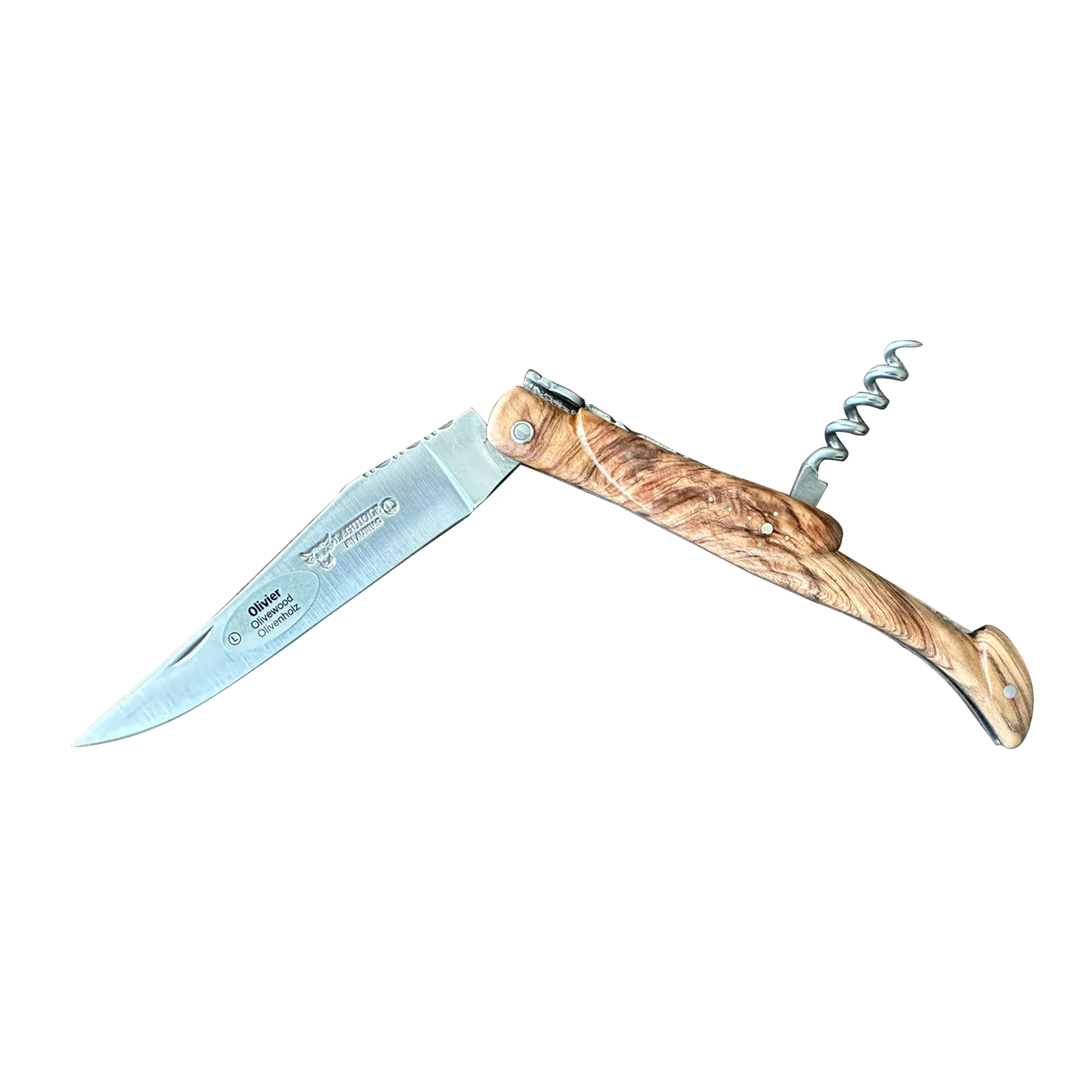 Laguiole en Aubrac Handcrafted Plated Multipurpose Knife Olive Wood Handle with Corkscrew, 4.75 inches - LaguioleEnAubracShop