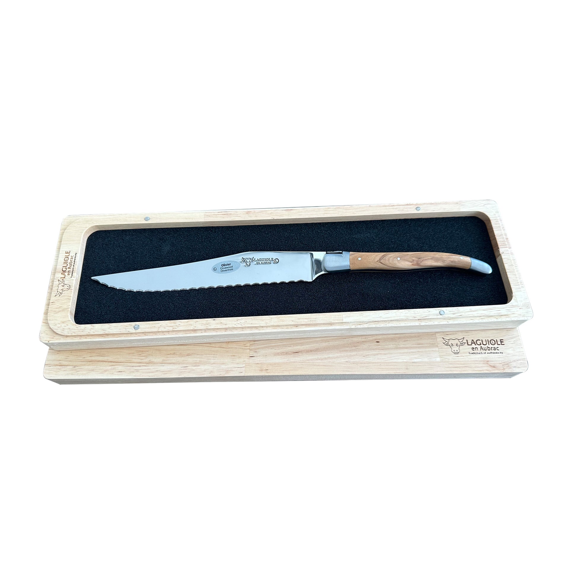 Laguiole en Aubrac Handcrafted Bread Knife, Olivewood Handle, 7-in - LaguioleEnAubracShop