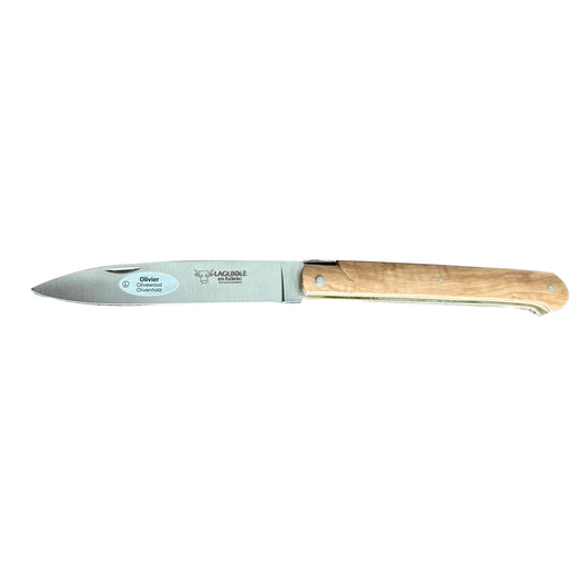 Laguiole en Aubrac Droit Luxury Multipurpose Knife With Handcarved Stainless Steel Spring, Brass Plates, Olivewood Handle, 5.12-Inches - LaguioleEnAubracShop