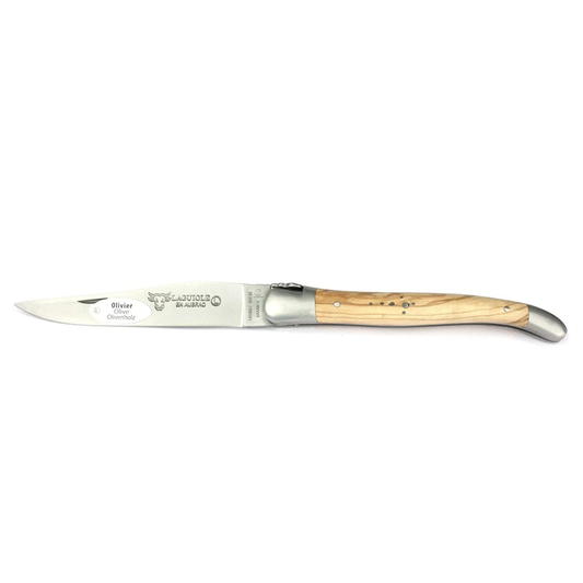 Laguiole en Aubrac Handcrafted Plated Multipurpose Knife, Olivewood Handle, 4.3 inches - LaguioleEnAubracShop