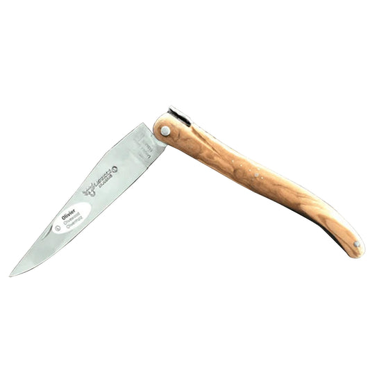 Laguiole en Aubrac Handcrafted Plated Multipurpose Knife, Full Olivewood Handle, 4.75 inches - LaguioleEnAubracShop
