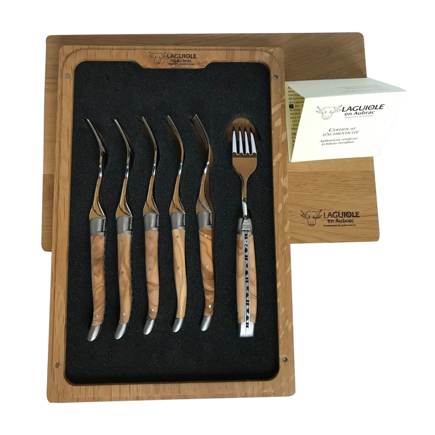 Laguiole en Aubrac Handcrafted Dessert Fork Set, Olivewood Wood Handle - LaguioleEnAubracShop