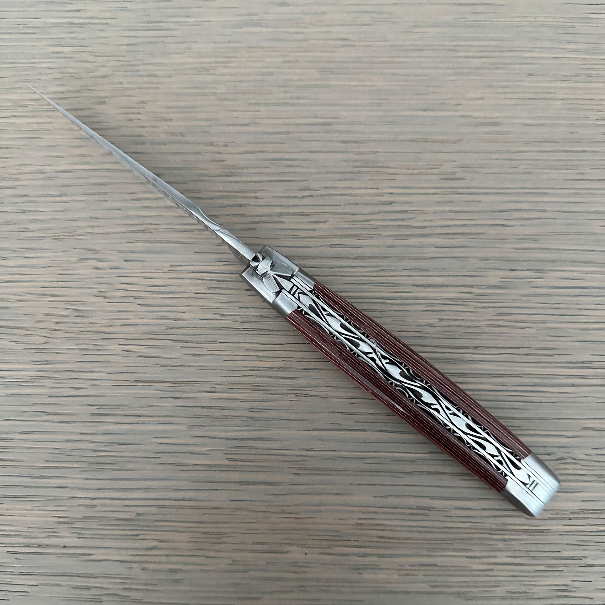 Laguiole en Aubrac Handcrafted Luxury Double Plates Multipurpose Knife with Pakawood Red Handle, 4.75-inches - LaguioleEnAubracShop