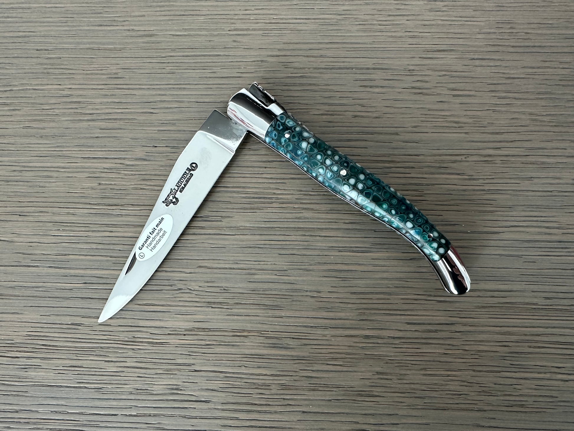 Laguiole en Aubrac Handcarved Plates Multipurpose Knife with Paperwaves Handle, 4.75-Inches - LaguioleEnAubracShop