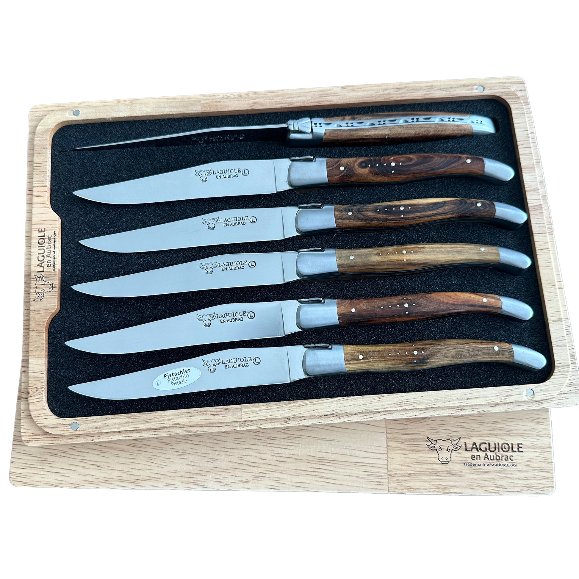 Laguiole en Aubrac Handcrafted Steak & Table Knife Set, Pistachio Wood Handle - LaguioleEnAubracShop