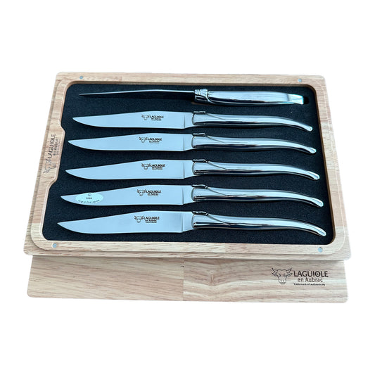 Laguiole en Aubrac Handcrafted Steak & Table Knife Set, Polished Stainless Handle - LaguioleEnAubracShop