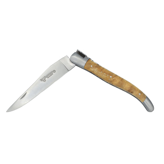 Laguiole en Aubrac Handcrafted Double Plates Multipurpose Knife, Poplar Burl Wood Handle, 4.75 inches - LaguioleEnAubracShop