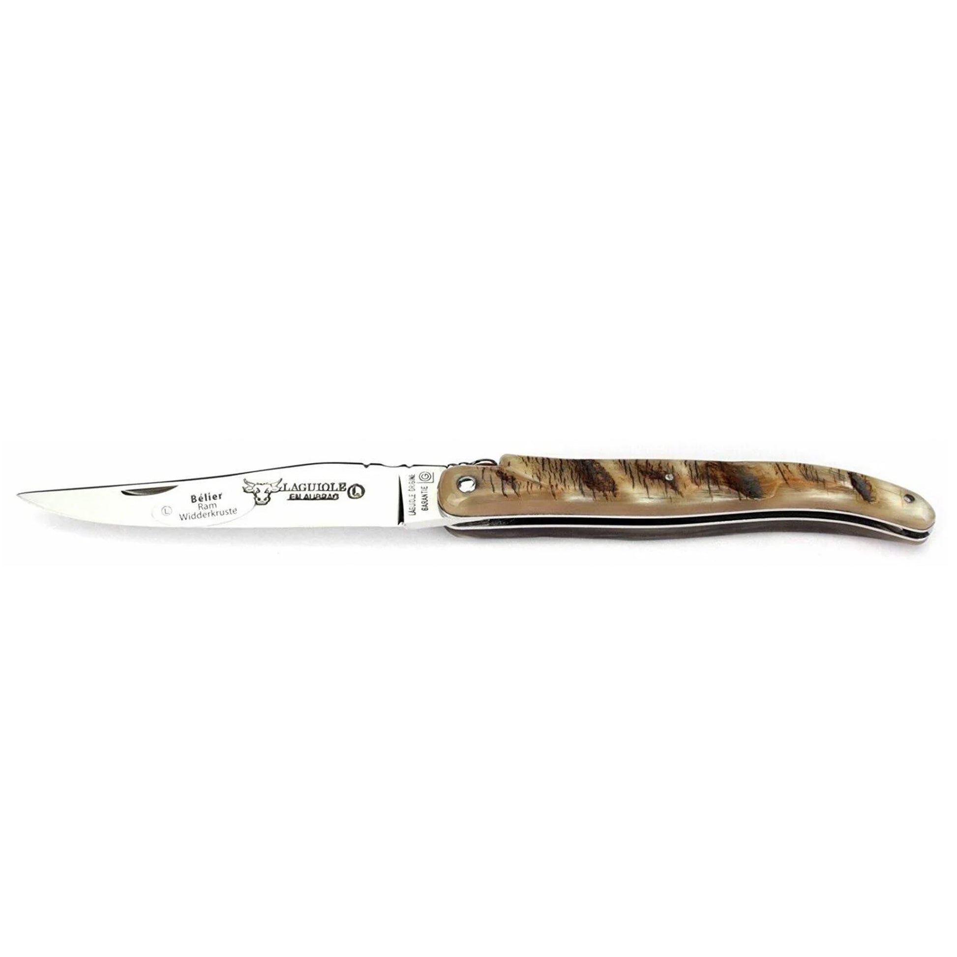 Laguiole en Aubrac Handcrafted Plated Multipurpose Knife, Full Ram Crust Handle, 4.75 inches - LaguioleEnAubracShop