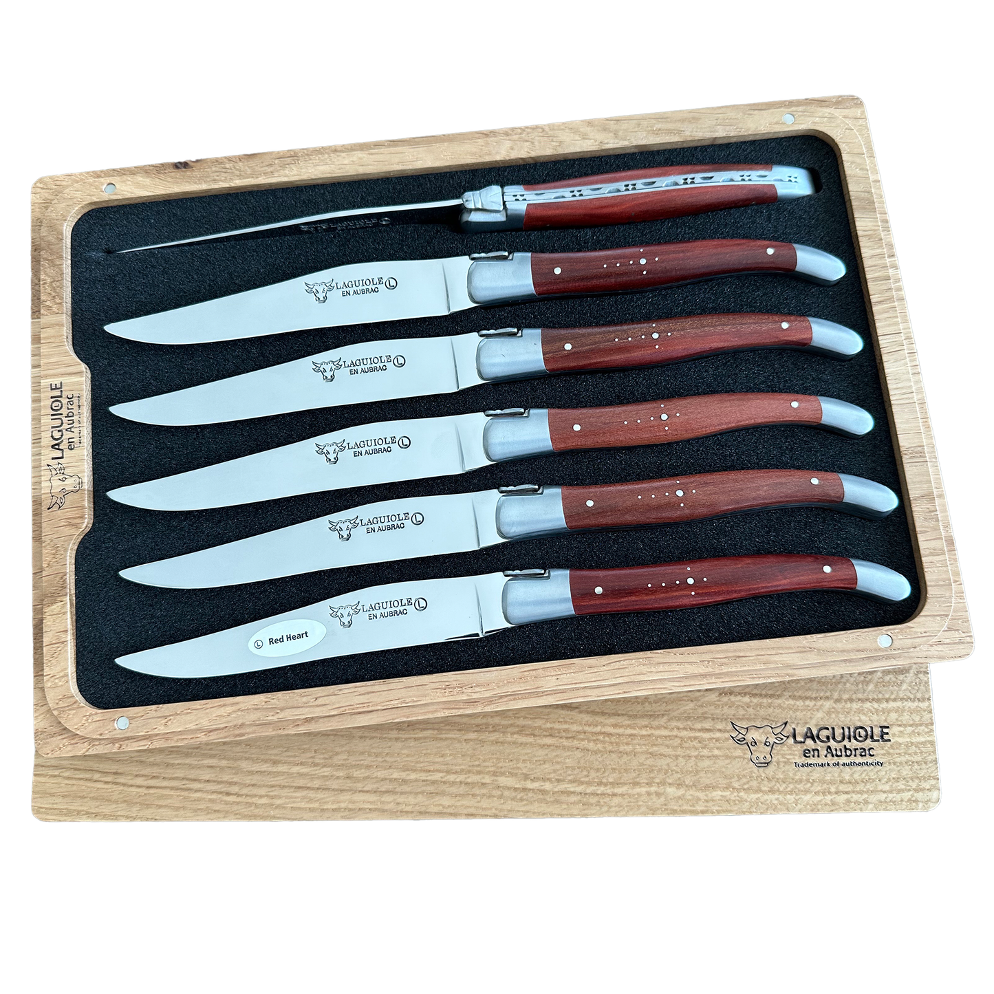 Laguiole en Aubrac Handcrafted Steak & Table Knife Set, Red Heart Wood Handle - LaguioleEnAubracShop