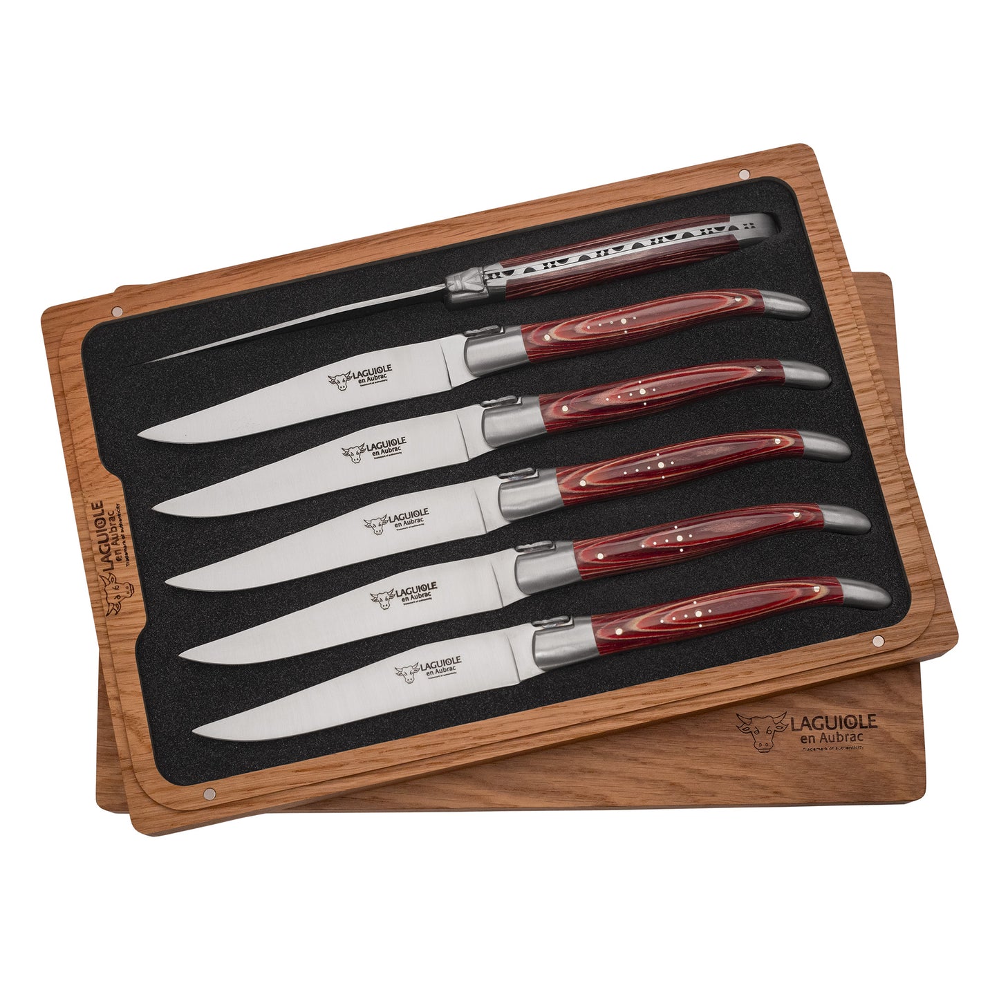 Laguiole en Aubrac Handcrafted Steak & Table Knife Set, Red Pakawood Handle - LaguioleEnAubracShop