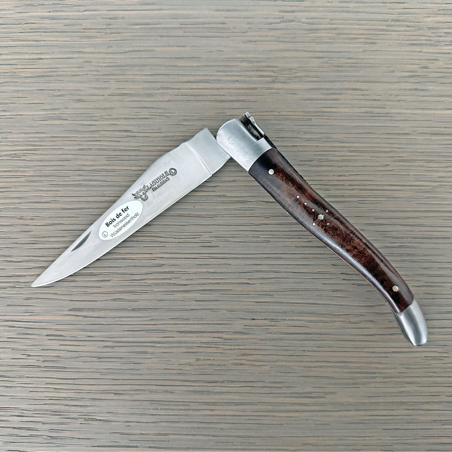 Laguiole en Aubrac Handcrafted Double Plates Multipurpose Knife with Rich Iron Wood Handle, 4.75-Inches - LaguioleEnAubracShop