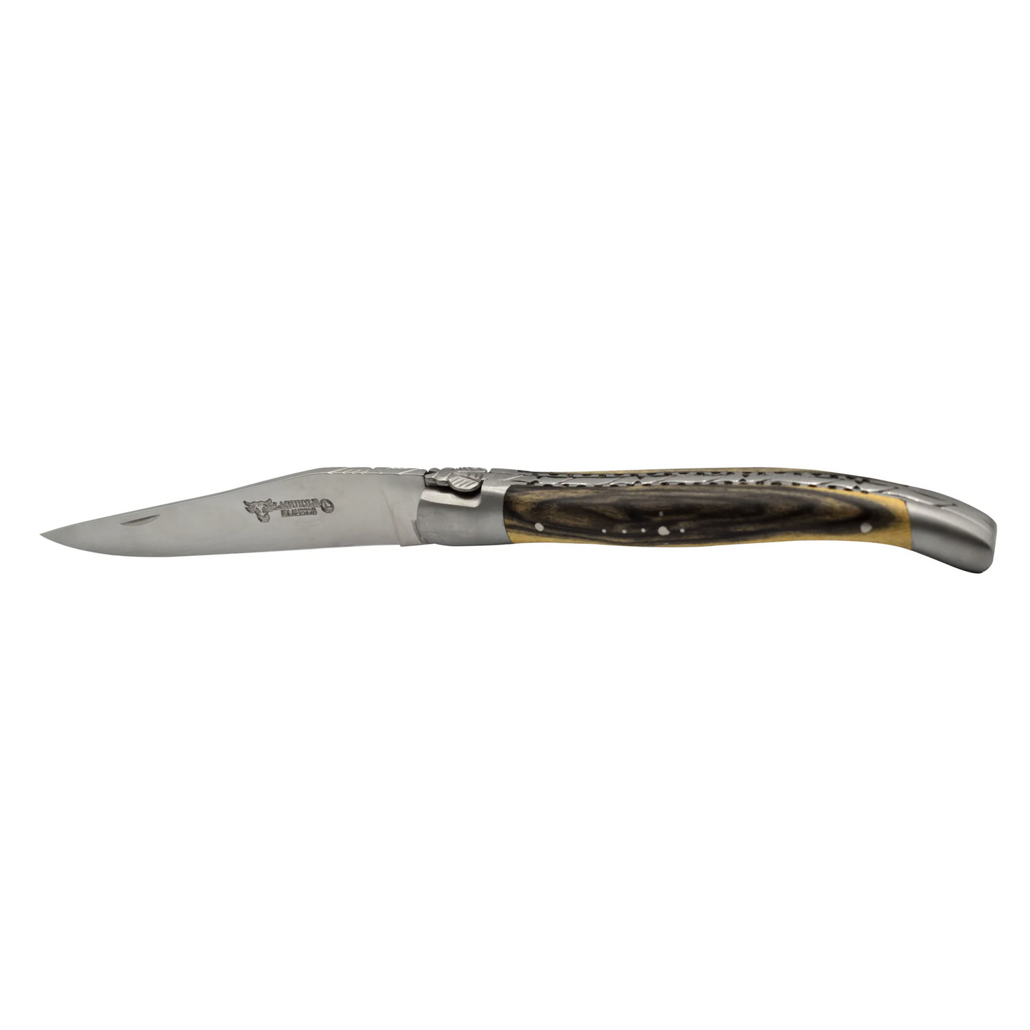 Laguiole en Aubrac Handcrafted Double Plates Multipurpose Knife with Matte Bolsters, Royal Ebony Wood Handle, 4.75 inches - LaguioleEnAubracShop