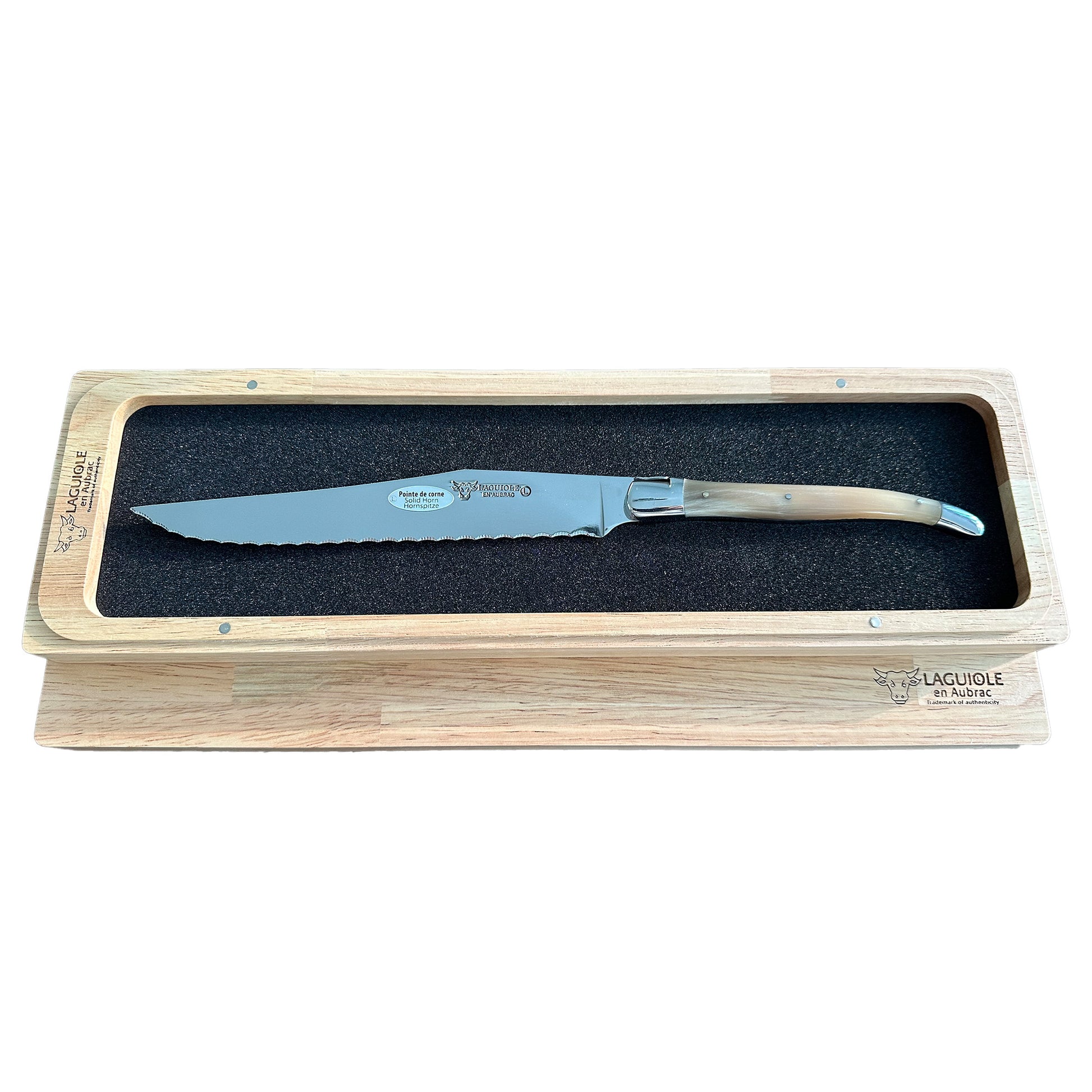 Laguiole en Aubrac Handcrafted Bread Knife, Solid Horn Handle, 7-in - LaguioleEnAubracShop