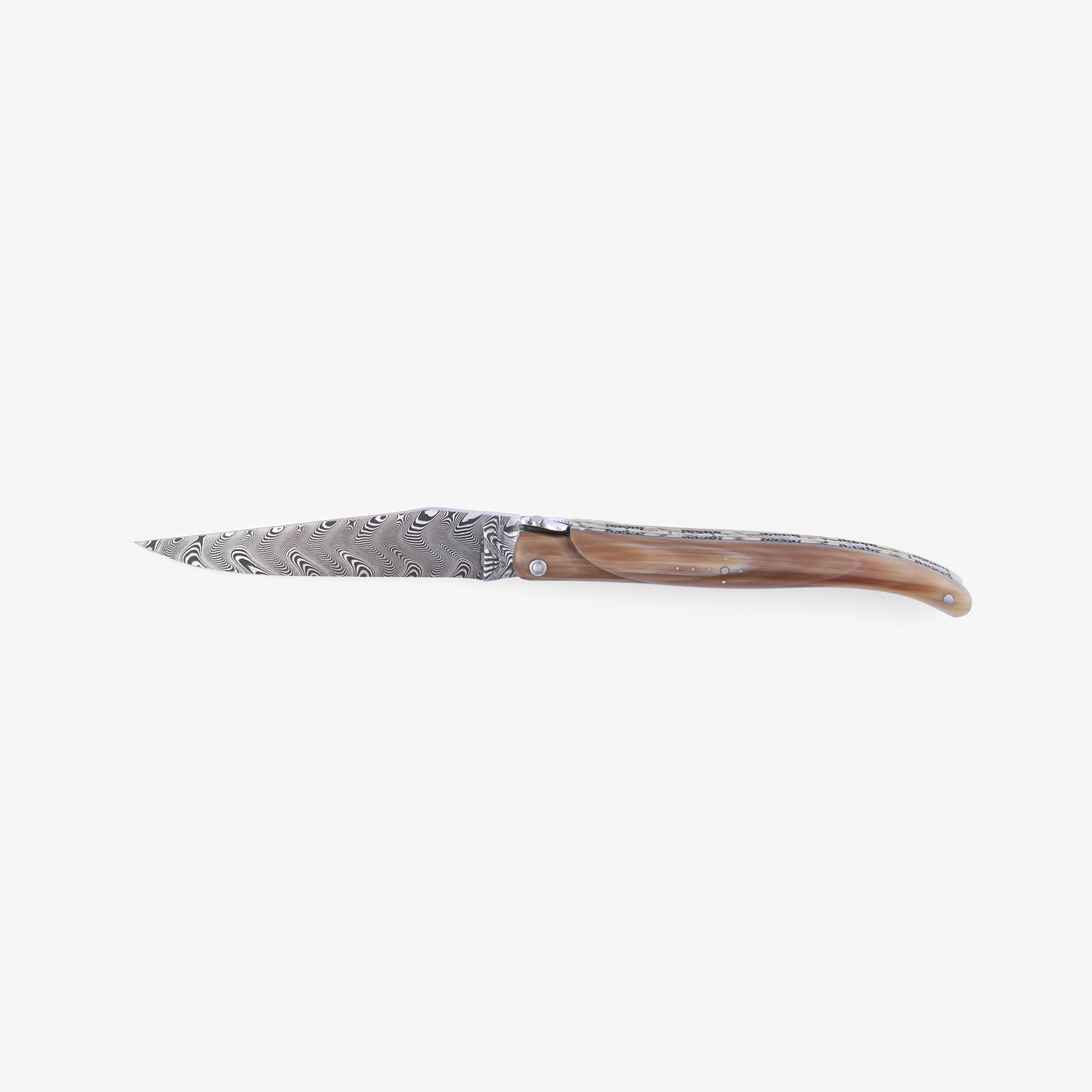 Laguiole en Aubrac Luxury Handcrafted Damascus Multipurpose Knife, Full Solid Horn Handle, 4.75-Inches - LaguioleEnAubracShop