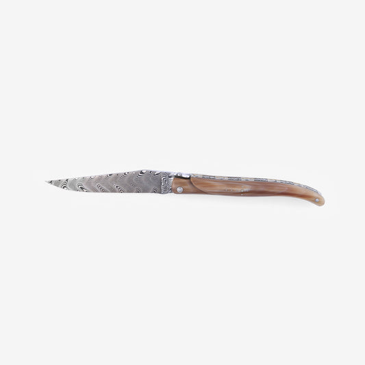 Laguiole en Aubrac Luxury Handcrafted Damascus Multipurpose Knife, Full Solid Horn Handle, 4.75-Inches - LaguioleEnAubracShop