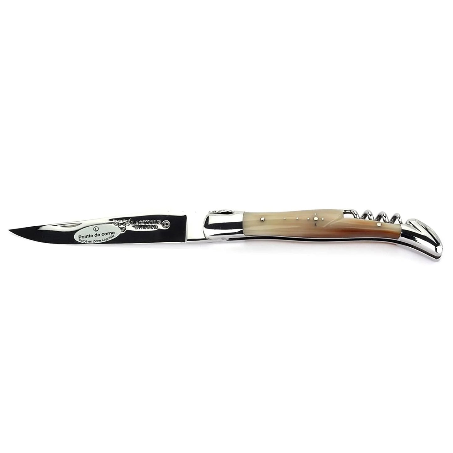 Laguiole en Aubrac Handcrafted Multipurpose Knife with Corkscrew, Solid Horn Handle, 4.75 inches - LaguioleEnAubracShop