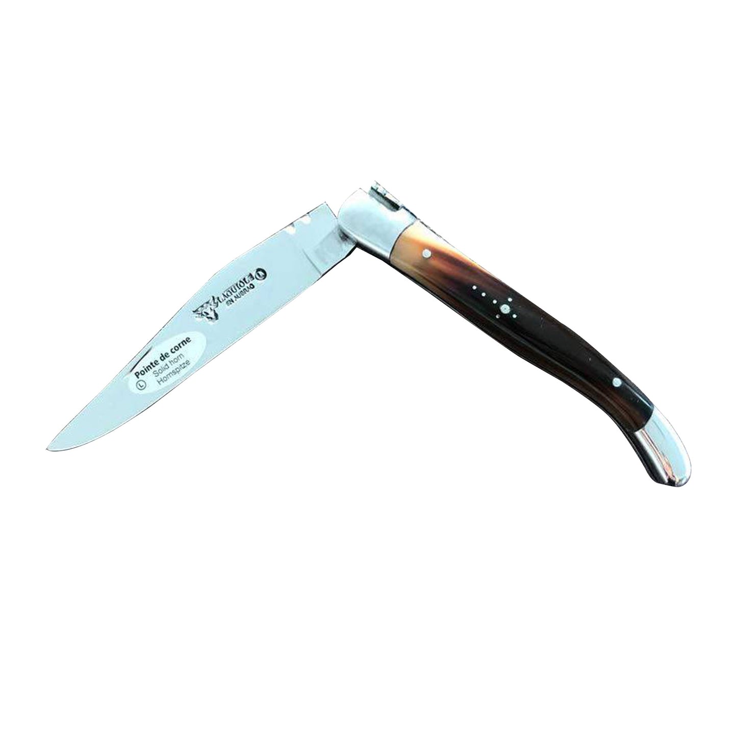 Laguiole en Aubrac Handcrafted Plated Multipurpose Knife with Shiny Bolsters, Solid Horn Handle, 4.33 inches - LaguioleEnAubracShop