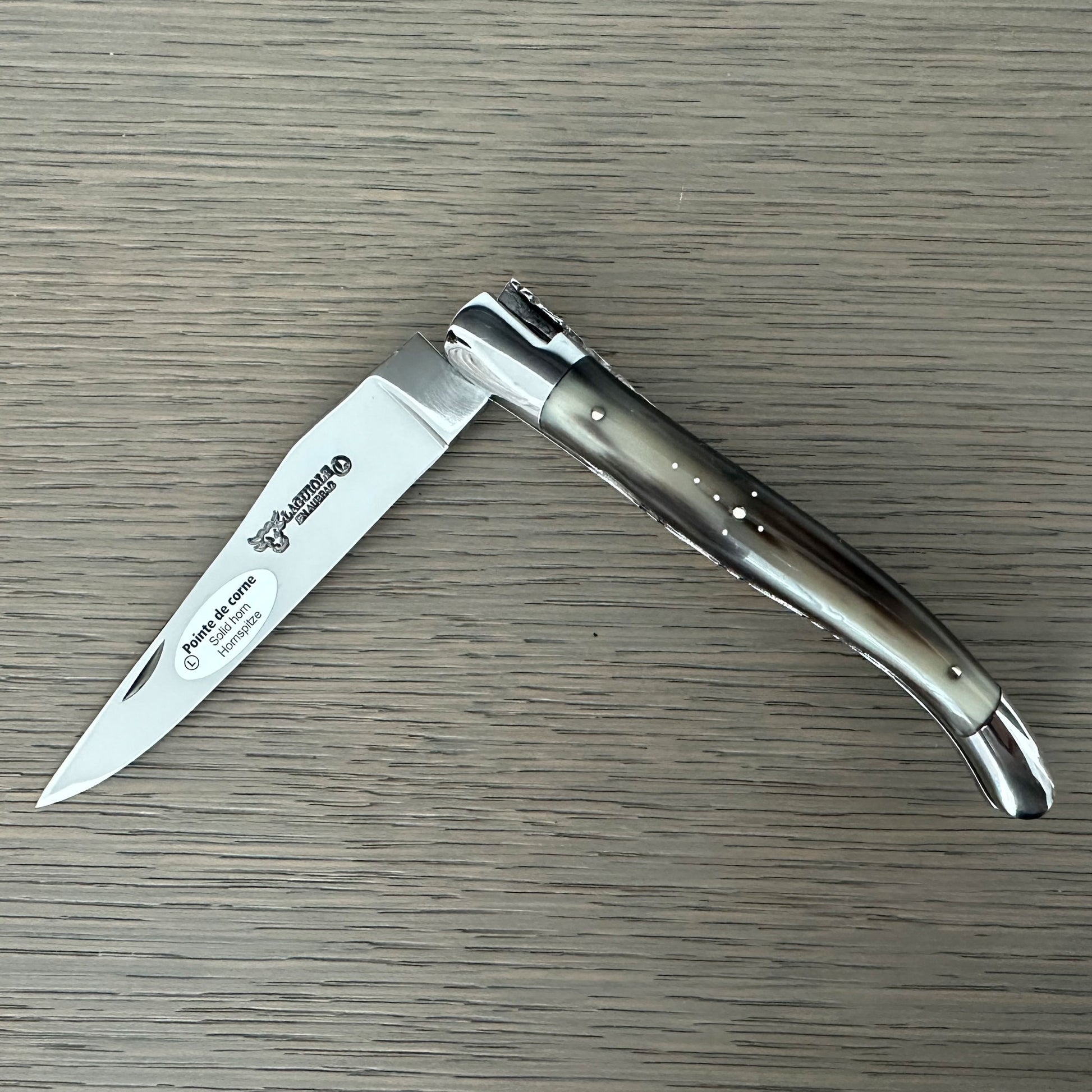 Laguiole en Aubrac Double Plated Folding Knife with Shiny Bolsters, Solid Horn Handle, 4.75" - LaguioleEnAubracShop
