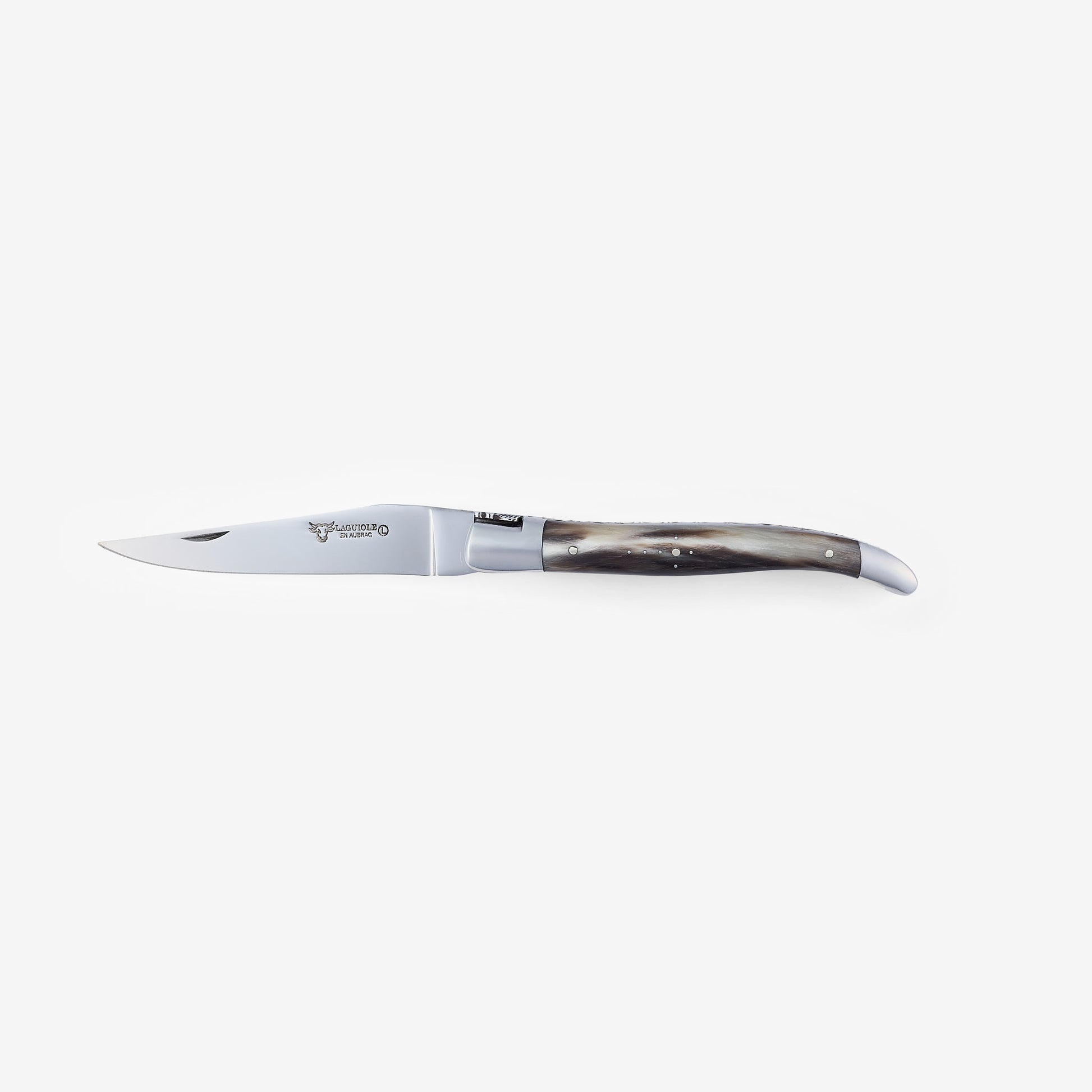Laguiole en Aubrac Double Plated Brass & Stainless Plates Folding Knife, Solid Horn Handle, 4.75" - LaguioleEnAubracShop